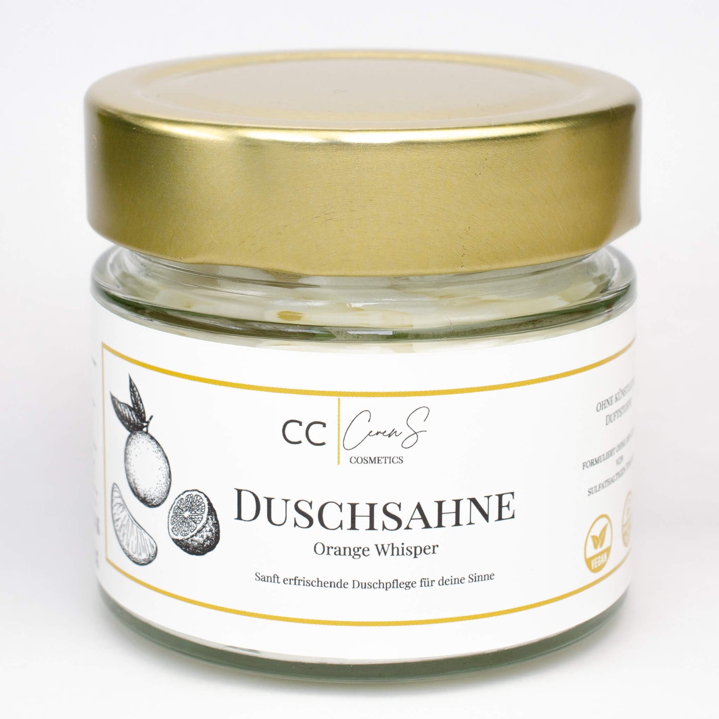 Duschgel ohne sulfathaltige Tenside formuliert für empfindliche Haut mit cremiger Textur und Orangenduft