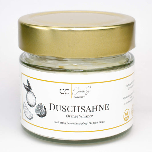 Duschgel ohne sulfathaltige Tenside formuliert für empfindliche Haut mit cremiger Textur und Orangenduft
